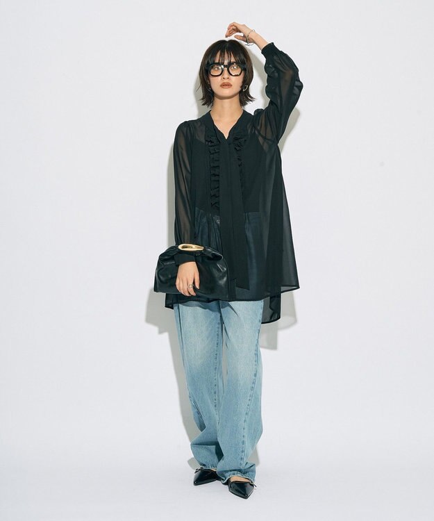YECCA VECCA 【archive】フリルボウタイブラウス Black