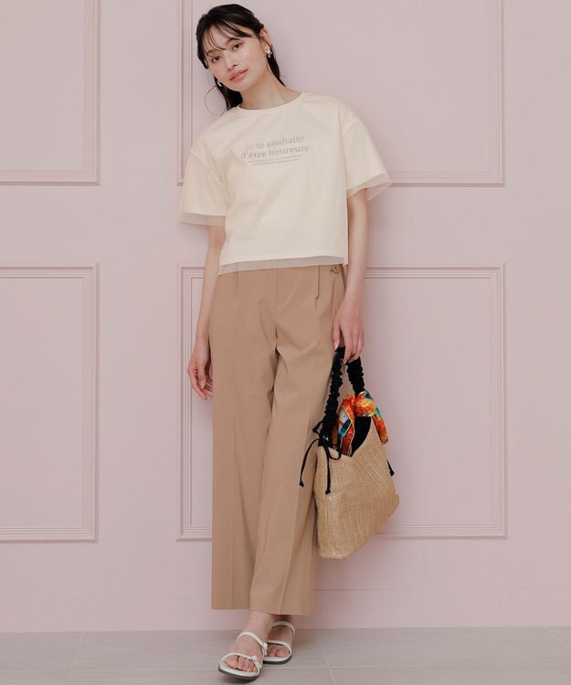 ANY SIS L 【ストレッチ・接触冷感・撥水・UVカット・洗える】エアリーストレッチ ワイドパンツ ベージュ