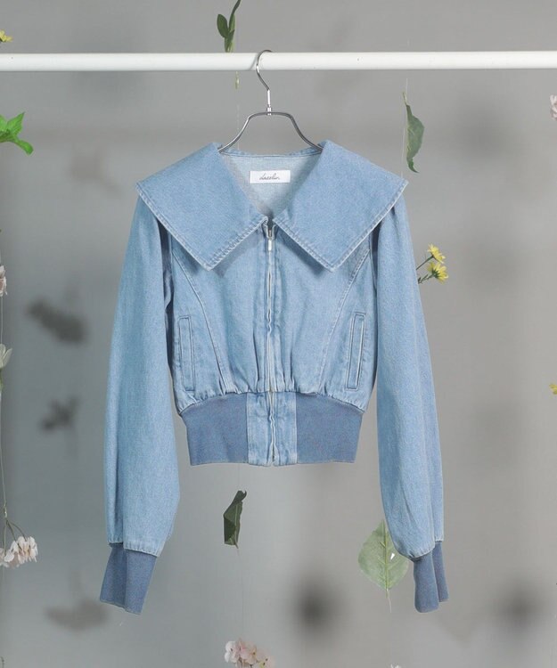 Green Parks ｄａｚｚｌｉｎ　襟付きデニムショートｚｉｐブルゾ Indigo