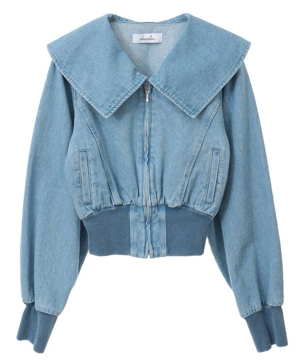 Green Parks ｄａｚｚｌｉｎ　襟付きデニムショートｚｉｐブルゾ Indigo