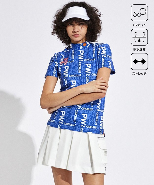 PW CIRCULUS 【UVカット / 吸水速乾 / 伸縮性抜群】【WOMEN】PWロゴ柄モック サックスブルー系5