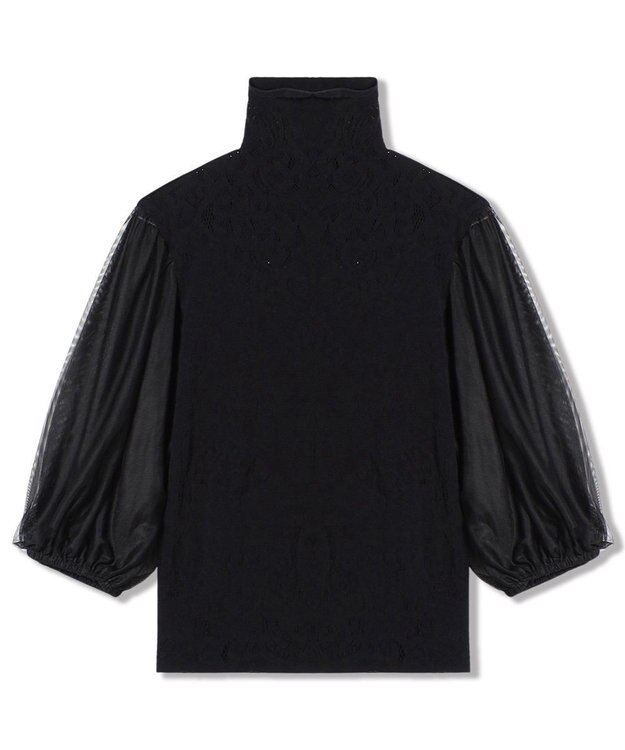 Chacott 【ノーソーイングニット】チュールスリーブハイネックトップ ブラック