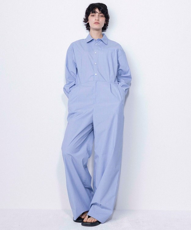 NAVE 【ReNAVE・セットアップ可/洗える/接触冷感/UVケア】コットンポリブロード オールインワン サックスブルー系1