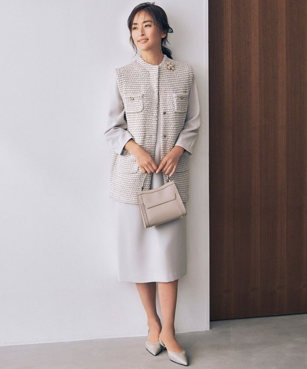 自由区 ツイード調ニット ジレ ベージュ系