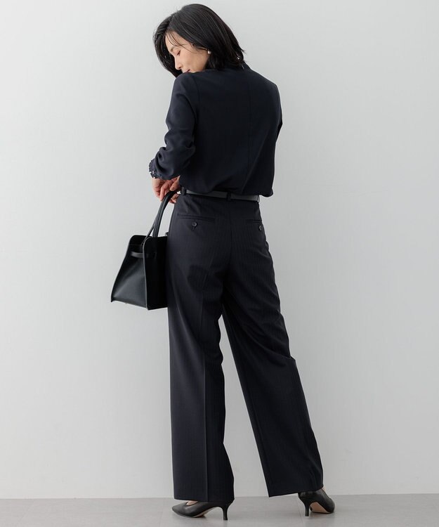 23区 S 【セットアップ対応】ラフィーネウール ワイドパンツ ネイビーストライプ