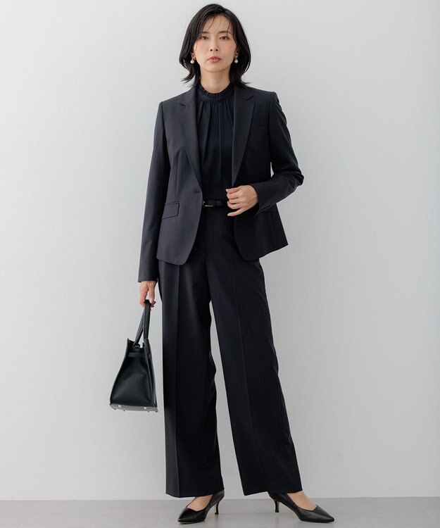 23区 S 【セットアップ対応】ラフィーネウール ワイドパンツ ネイビーストライプ