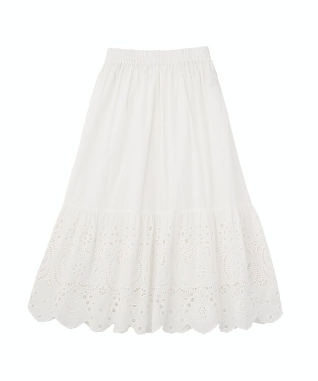 Green Parks ペチ付スカラップ刺しゅうスカート Off White