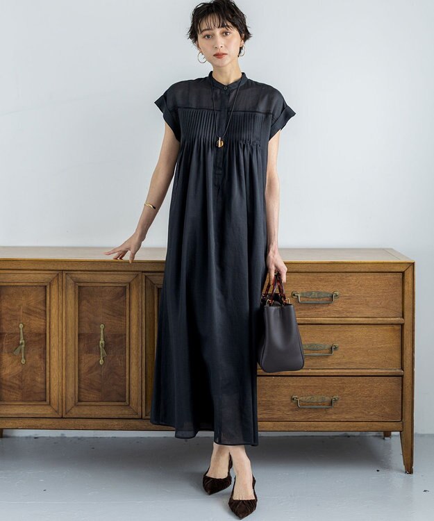 23区 【一部店舗限定/接触冷感/洗える】ラミータンブラー フレンチスリーブ ワンピース ブラック系