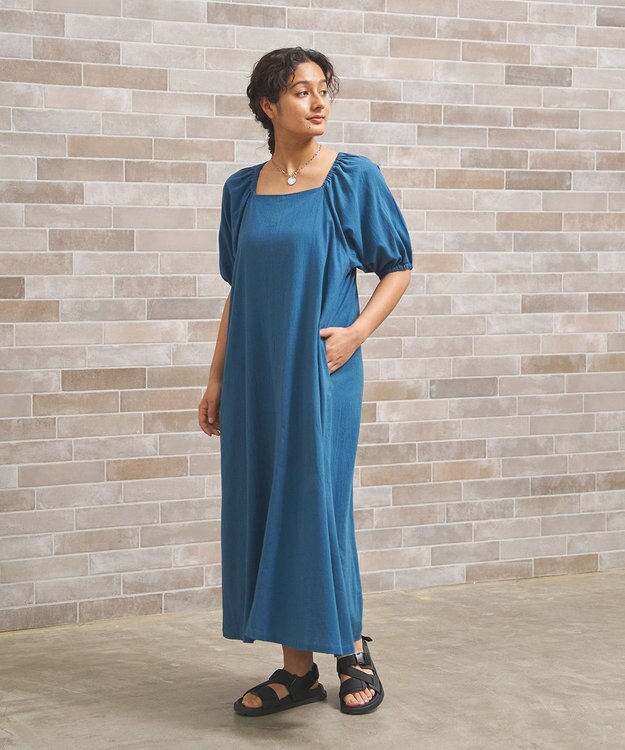 J.PRESS YORK STREET 【WOMEN】コットンワッシャーリラックス ワンピース ピーコックグリーン系