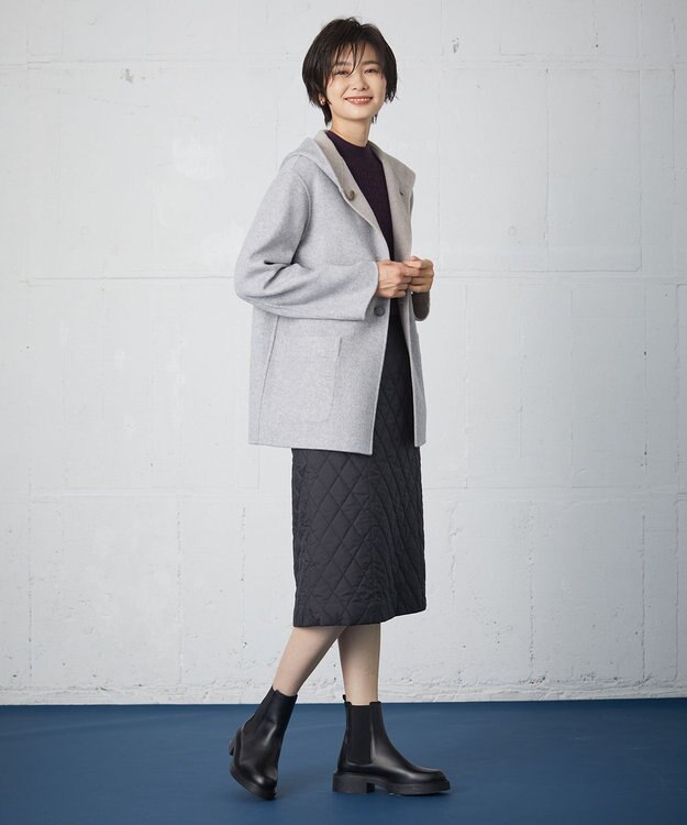 J.PRESS LADIES 【リバーシブル】ウールナイロン リバー フーデッドコート ベージュ系