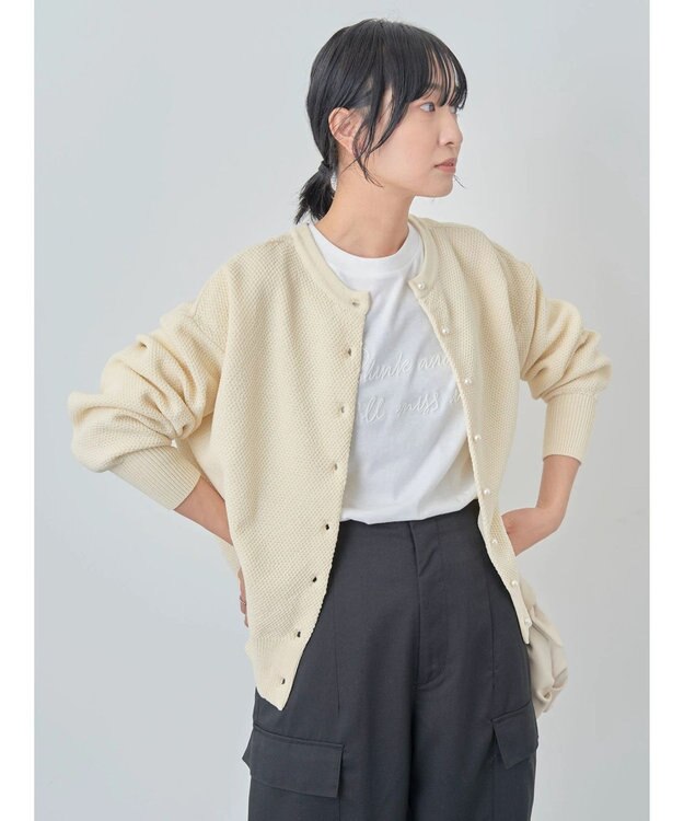 Green Parks ２ｗａｙ　パール釦ニットプルオーバー Ivory