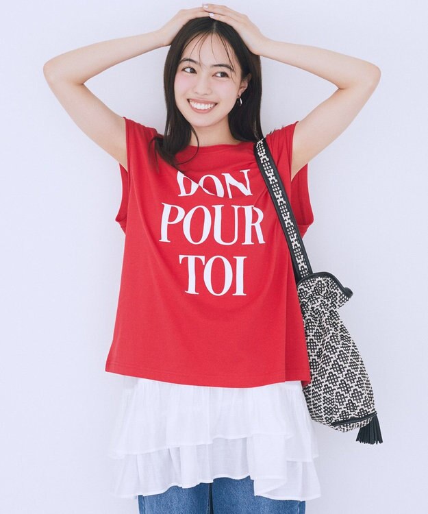 earth music&ecology 【綿100％】フレンチスリーブプリントＴシャツ Red