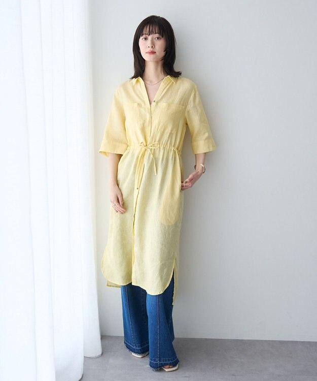 YECCA VECCA フレンチリネンドロストワンピース Yellow