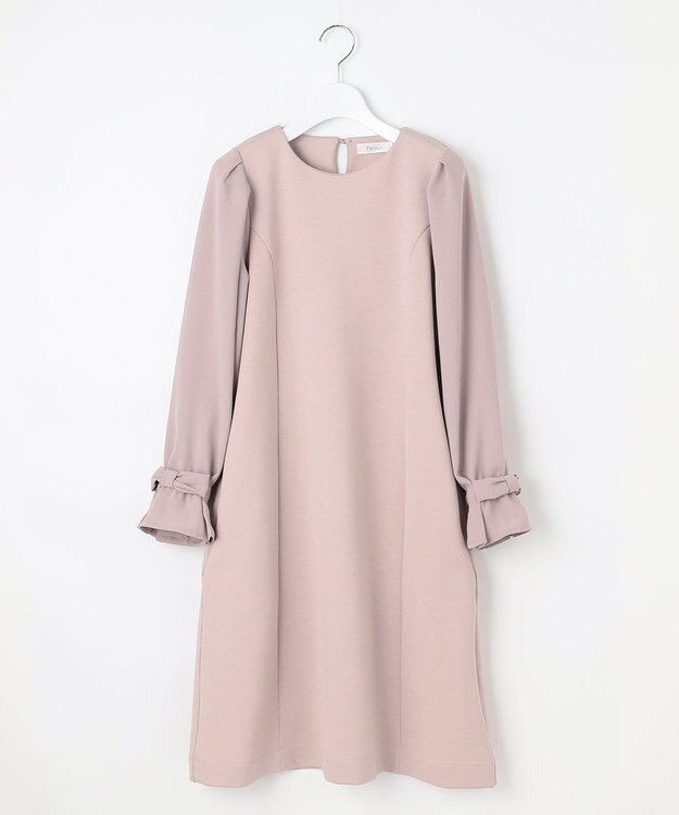 Feroux 【洗える】リボンスリーブダンボール ワンピース ピンク系