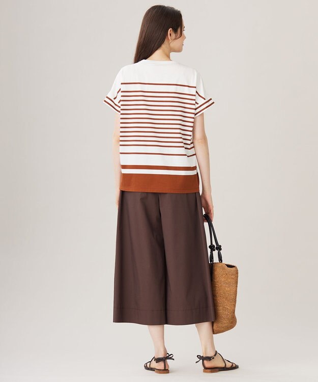 自由区 L 【洗える】ハイカウントボーダー カットソー オフ×コッパー