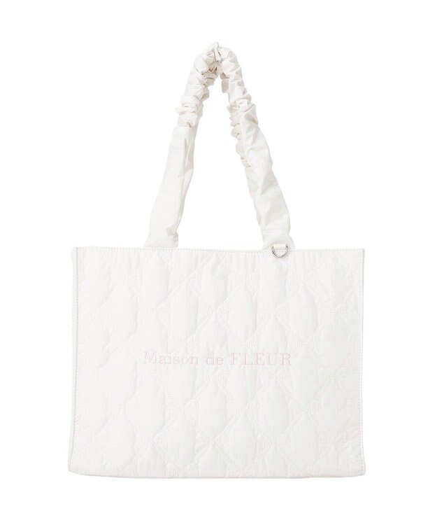 Maison de FLEUR ギャザーハンドルリボンキルティングトート Ivory
