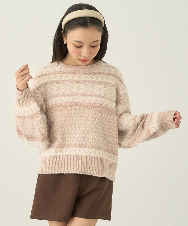 earth music&ecology フェザーヤーンノルディックプルオーバー Beige