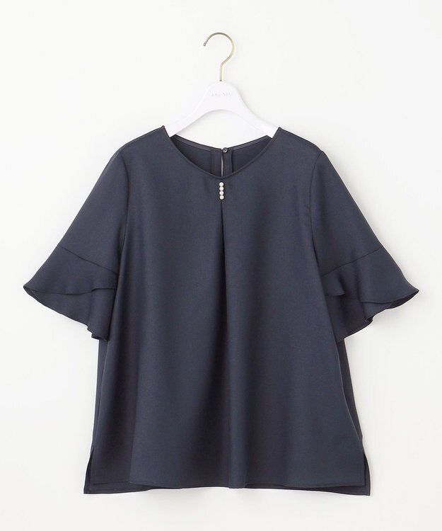 ANY SIS S 【接触冷感・UVカット・速乾】スムージーポリエステル フレアスリーブ ブラウス ネイビー
