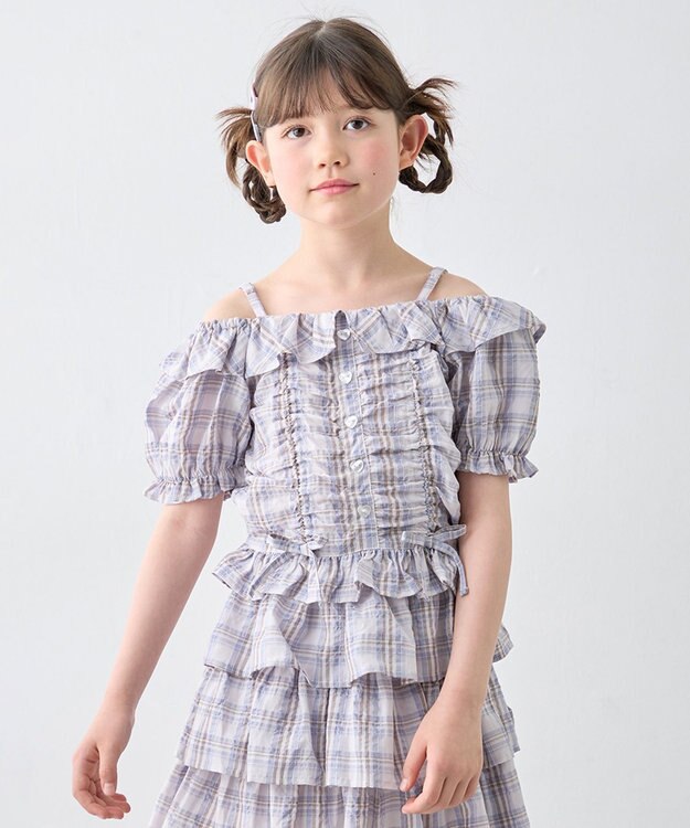ANY KIDS 【洗濯機可能】2WAY チェックブラウス ブラウン