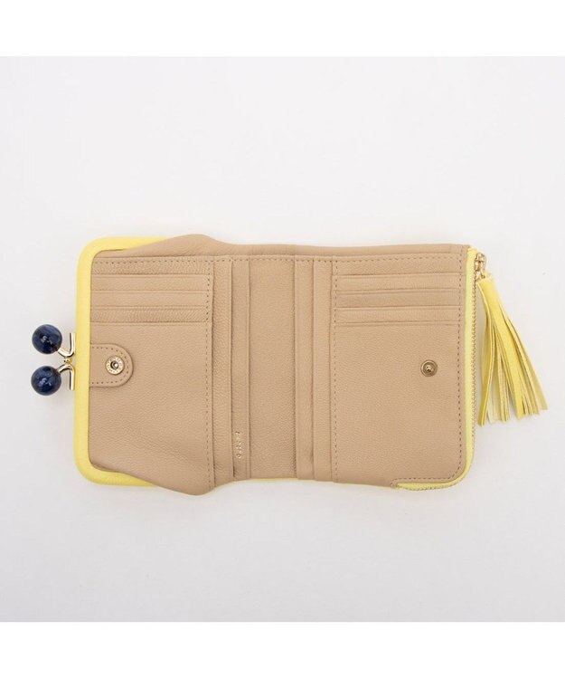 UNBILLION ペルケ perche / アクリル玉がま口2つ折り財布 ライトイエロードット