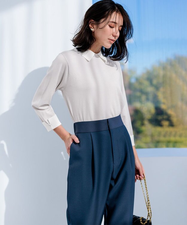 組曲 S Elena襟付きニットプルオーバー ライトグレー系