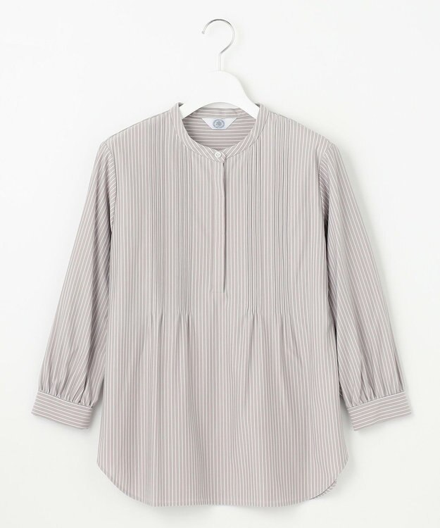 J.PRESS LADIES L ストライプジャージー ピンタック カットソー グレージュ系