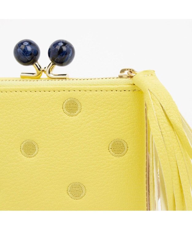 UNBILLION ペルケ perche / アクリル玉がま口2つ折り財布 ライトイエロードット