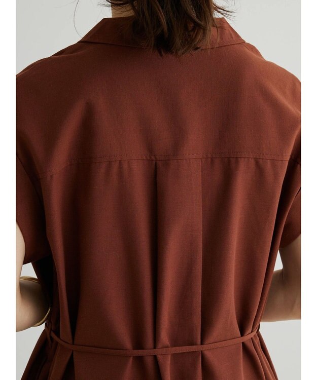 Green Parks 綿麻混開襟ワンピース Terracotta