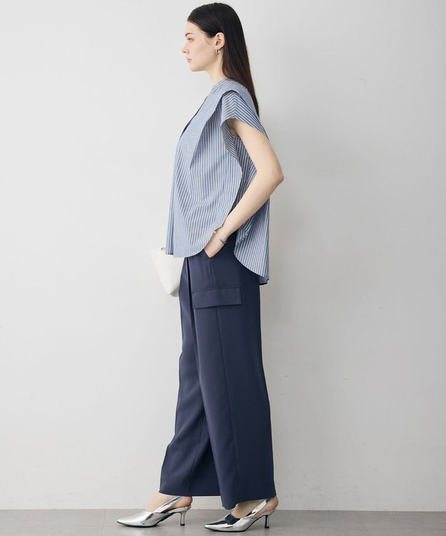 ICB 【先行予約】 FluidBackSatin ワイドストレートカーゴパンツ ダルブルー