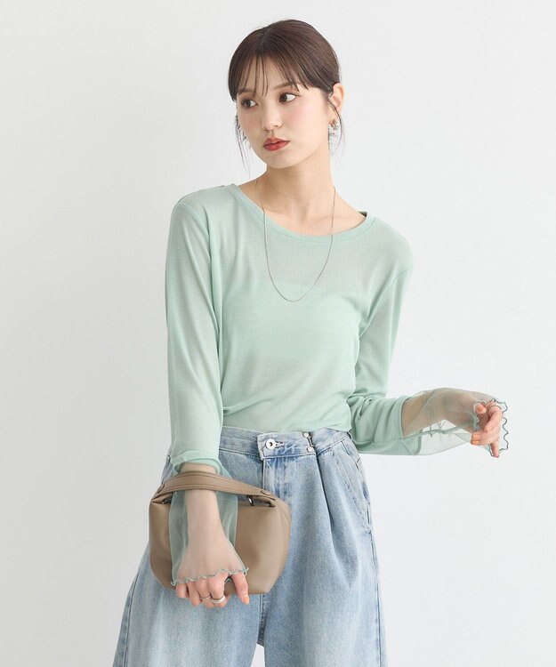 earth music&ecology シアースリーブプルオーバー Light Green