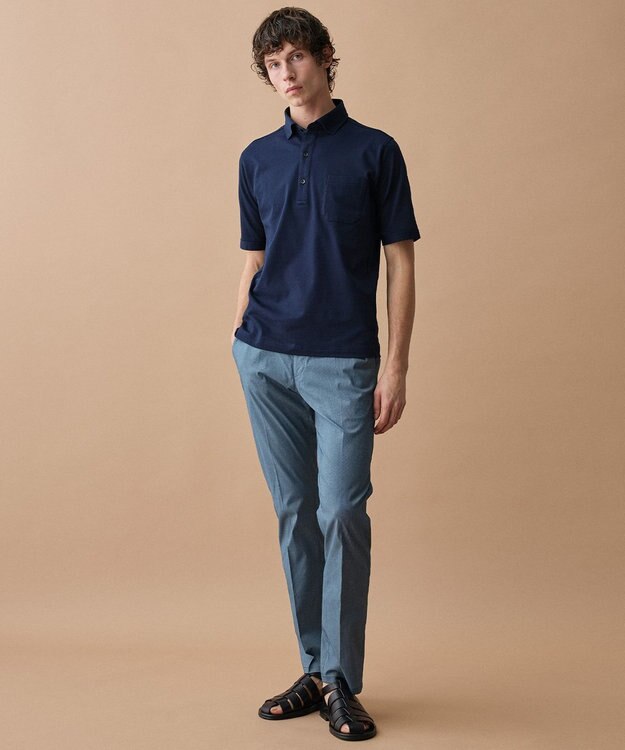 JOSEPH ABBOUD 【オーガニックコットン使用・JAPANファブリック】ミニ千鳥サッカー ポロシャツ ネイビー系