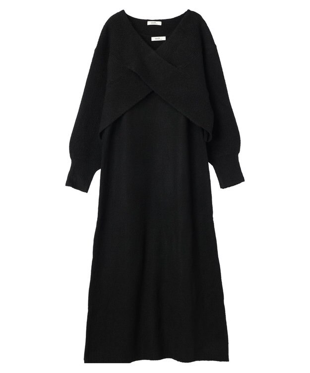 earth music&ecology Ｓｅｔ２点クロスニット＋ノースリーブニットワンピース Black