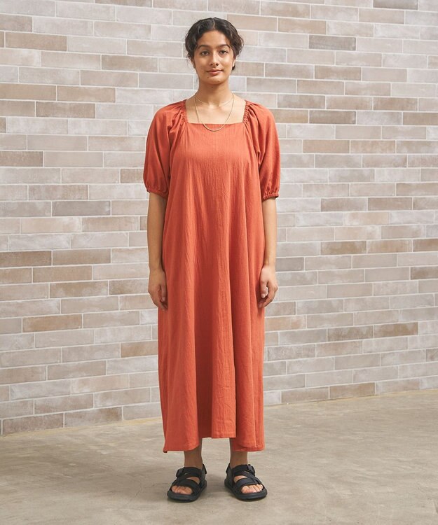 J.PRESS YORK STREET 【WOMEN】コットンワッシャーリラックス ワンピース オレンジ系