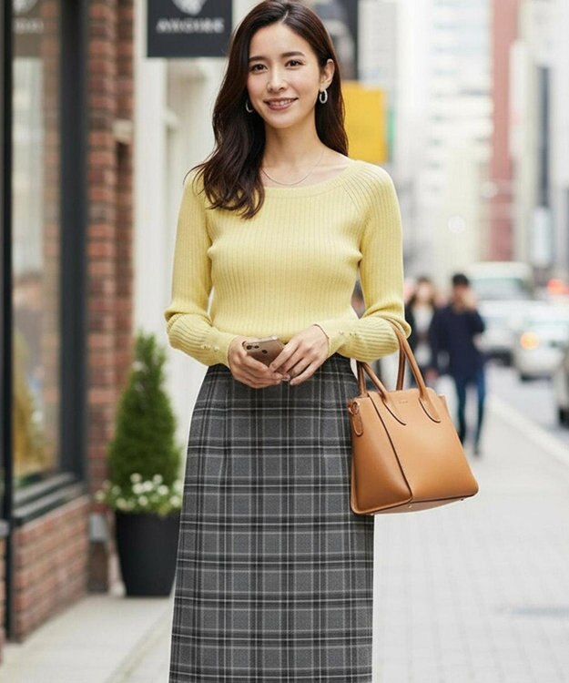 ANY SIS L 【洗える】キュウシンRIB ニット ライトイエロー