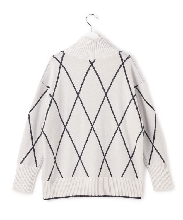 ICB L 【先行予約・洗える】ソフトカシミヤミックス ダイヤ柄ハイネックニット トープ×ブラック系