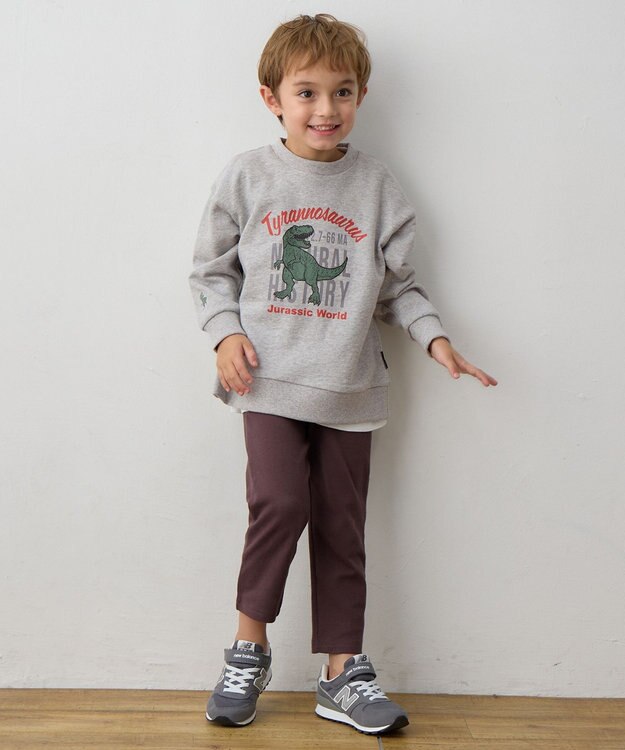 ANY KIDS 恐竜プリント 裏毛トレーナー ライトグレー