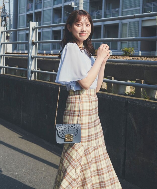 Feroux 【UVケア】ジョーゼットフレアスリーブ Tシャツ スカイブルー系