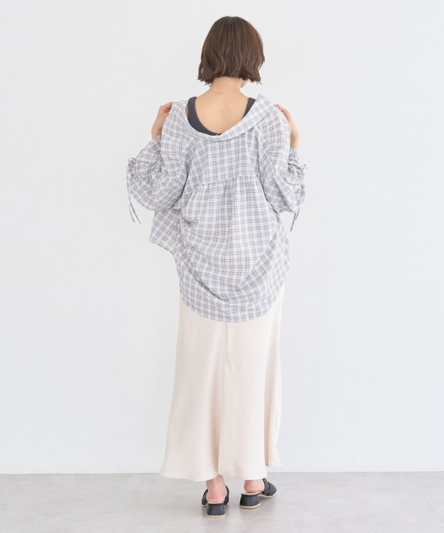 earth music&ecology シャーリングスリーブチェックシャツ Gray