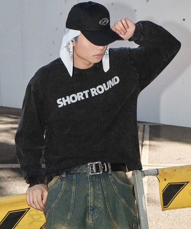 WEGO 【ユニセックス着用ITEM】ケミカルウォッシュグラフィックT（LS） ブラック