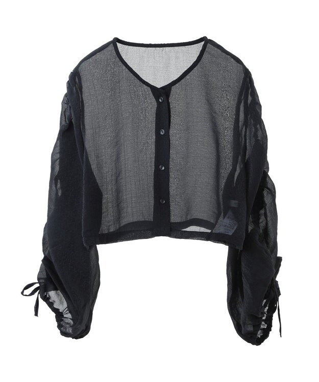 earth music&ecology キラキラシアーギャザーシャツ Black