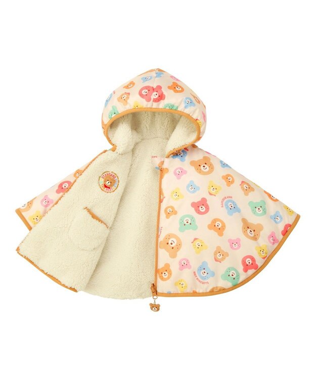 MIKI HOUSE HOT BISCUITS カラフルビーンズ 裏ボアフリース リバーシブル総柄マント マルチカラー