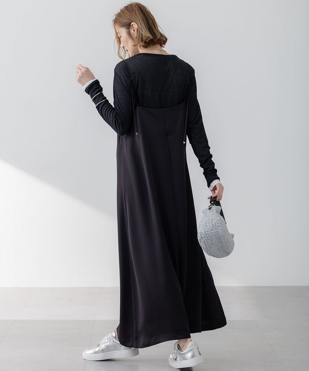 23区 S 【吸水速乾/防シワ/洗える】ジョーゼットサテン キャミソールワンピース ブラック系