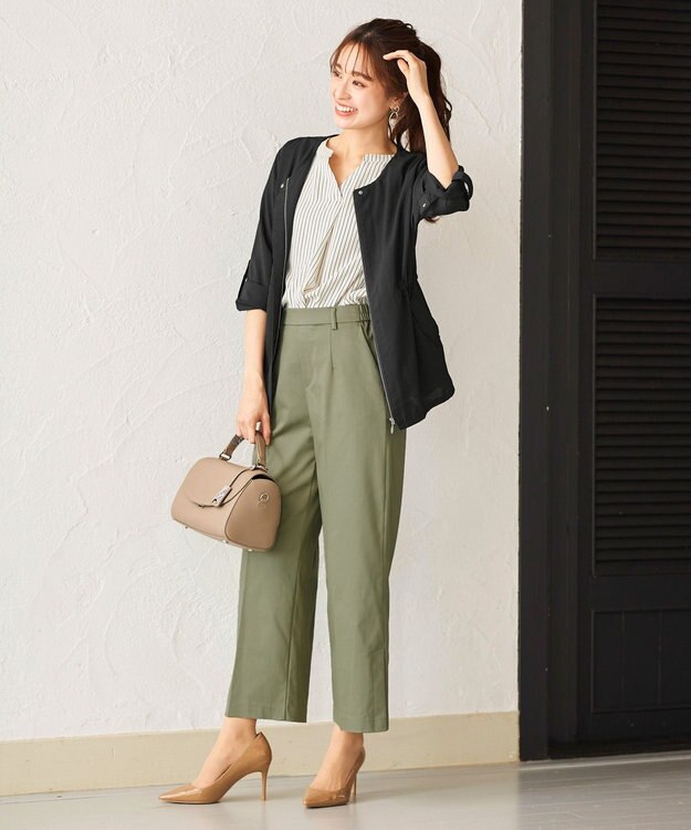 Tiaclasse L 【洗える】シルエットの変化を楽しめる麻調ドロストジャケット ネイビー