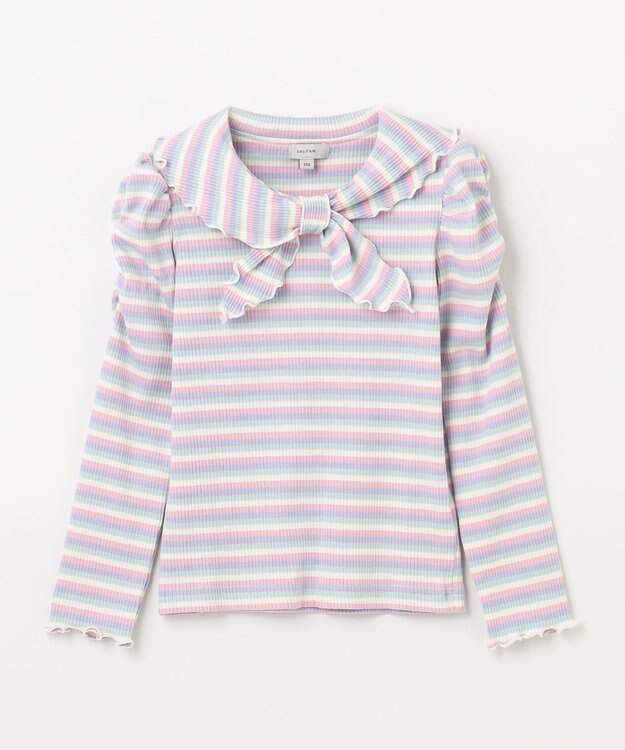 ANY KIDS リボン テレコボーダー Ｔシャツ ラベンダー系