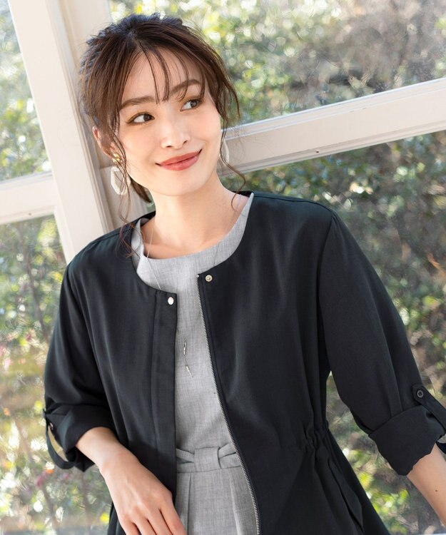 Tiaclasse L 【洗える】シルエットの変化を楽しめる麻調ドロストジャケット ネイビー