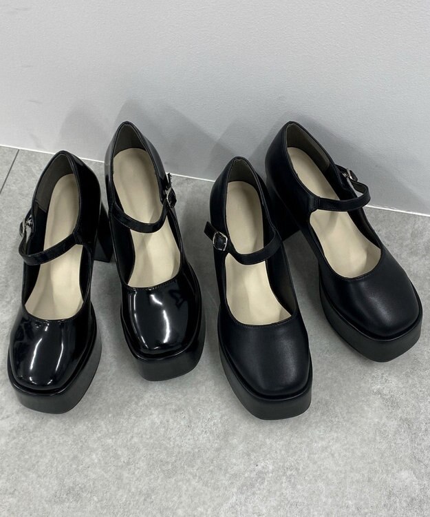 WEGO ボリュームヒールストラップシューズ ブラックその他