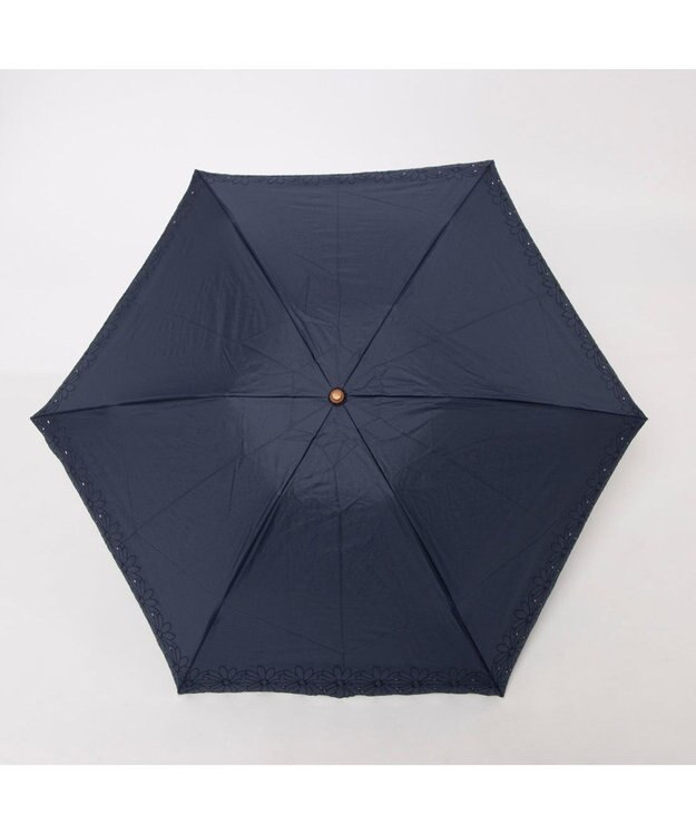 UNBILLION UV カット率99％以上  カシュネ cachenez / PUフラワーポーラー刺繍3段折りたたみ傘 ネイビー