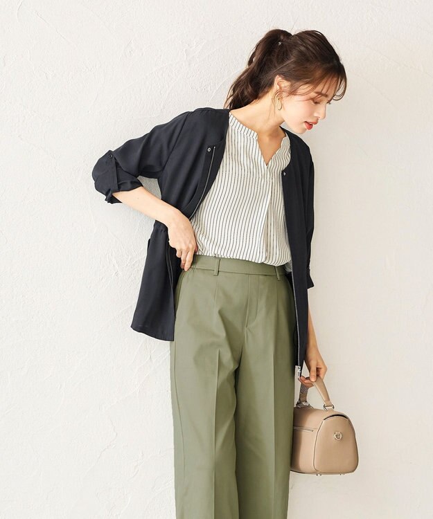 Tiaclasse L 【洗える】シルエットの変化を楽しめる麻調ドロストジャケット ネイビー