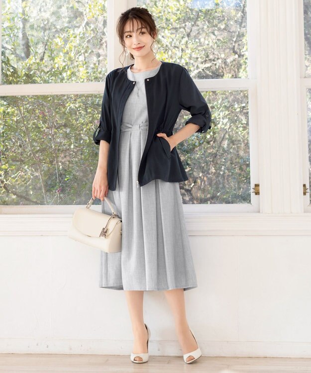 Tiaclasse L 【洗える】シルエットの変化を楽しめる麻調ドロストジャケット ネイビー