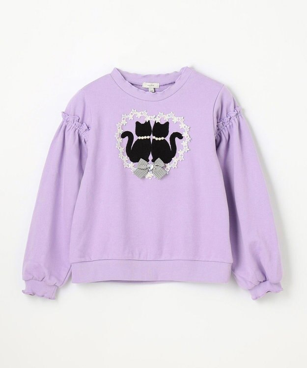 ANY KIDS ネコシルエット裏毛トレーナー ラベンダー